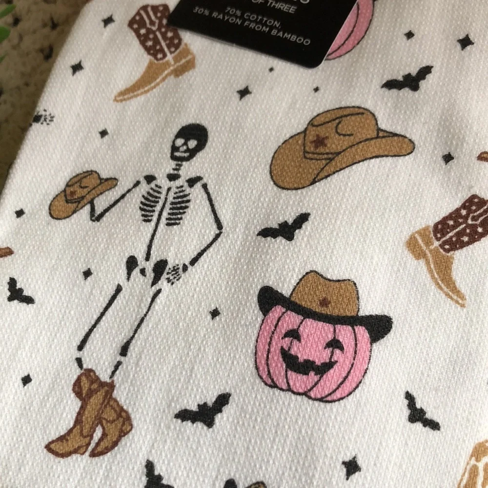 Grammercy Studio Halloween PINK Western Skeleton Kitchen Towels